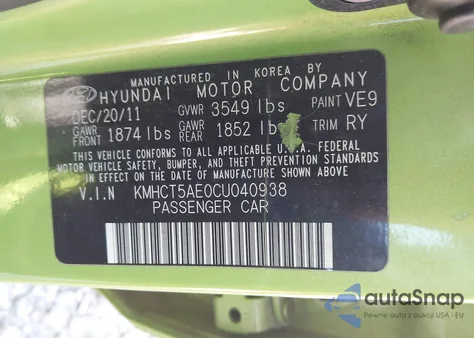 2012 Hyundai Accent Gs from USA, damaged, VIN KMHCT5AE0CU040938